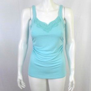 White House Black Market Blue Green Ruched Tank Top Sleeveless Lace Trim